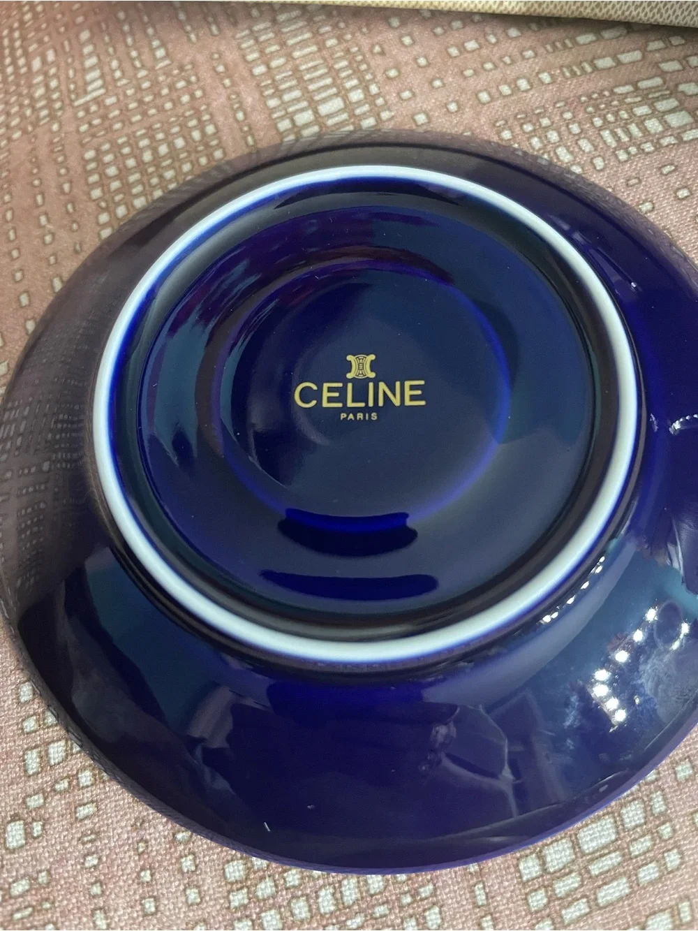 CELINE Paris Cobalt Blue Porcelain Espresso Cup & Saucer Set w/Box Gold Trim